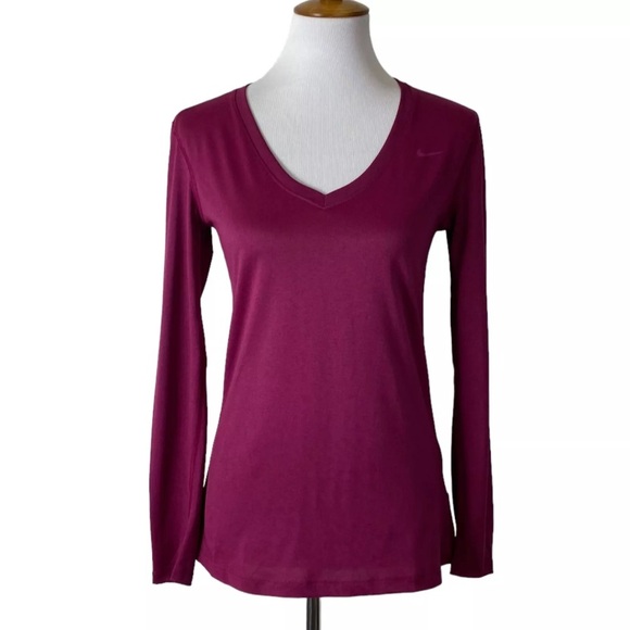 Nike Shirt Dri Fit Lightweight Active V-Neck Dark Pink Sz. S - Picture 1 of 11